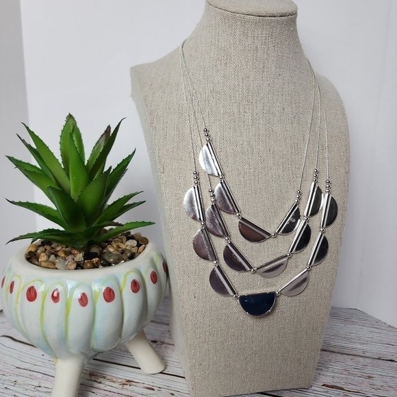 THE SAK SILVER COLOR 3 ROW  NECKLACES NEW RECYCLED METAL NWT SUMMER FALL… - Picture 1 of 11
